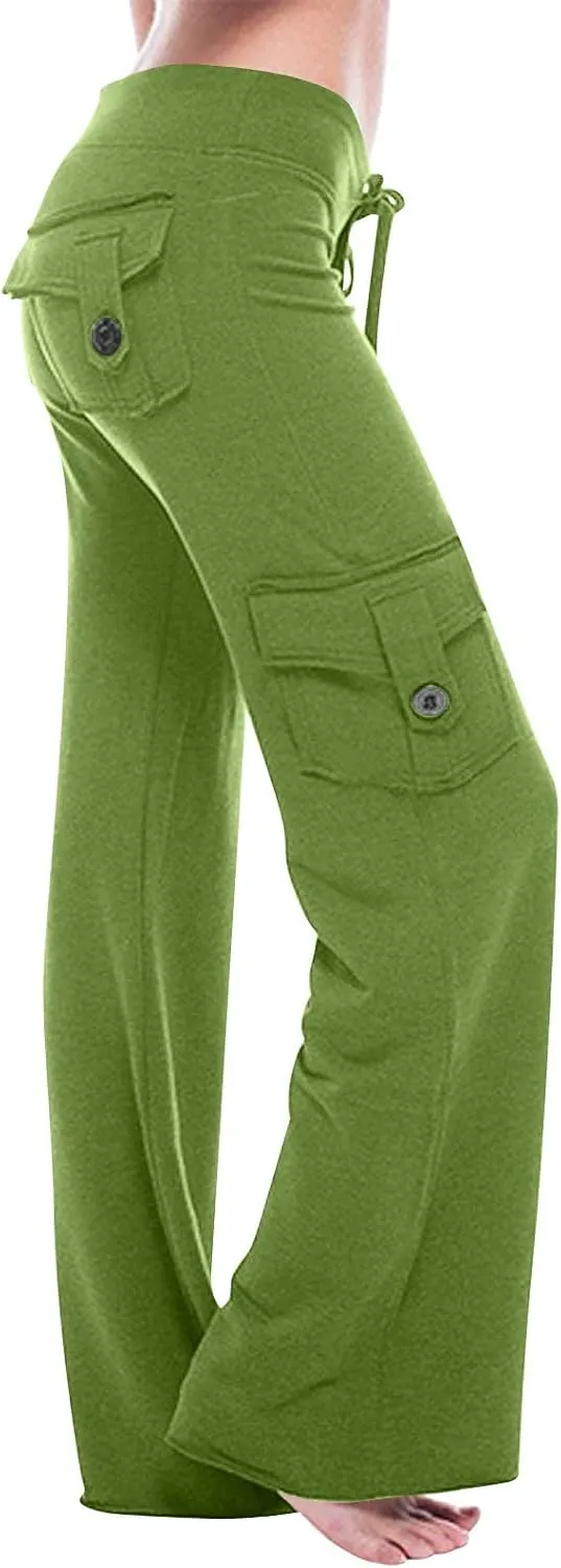 Cargo Pants Women High Waist Baggy Pants with Pockets Y2K Straight Wide Leg Trousers Elastic Slacks Streetwear