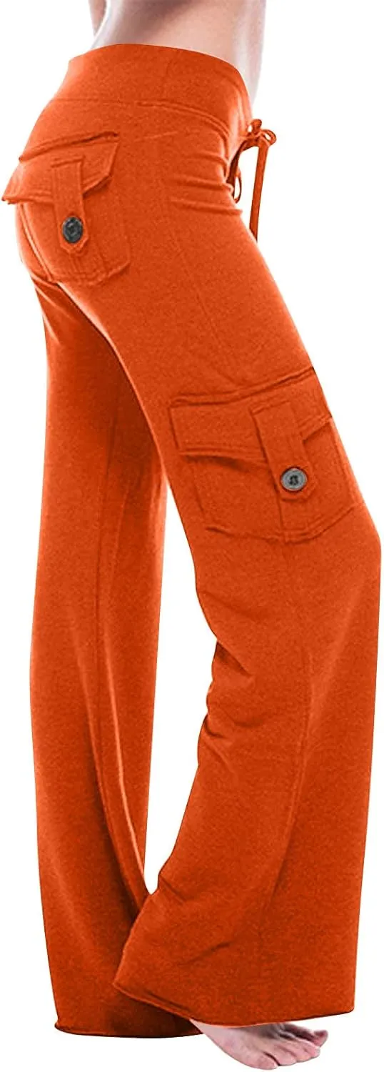 Cargo Pants Women High Waist Baggy Pants with Pockets Y2K Straight Wide Leg Trousers Elastic Slacks Streetwear