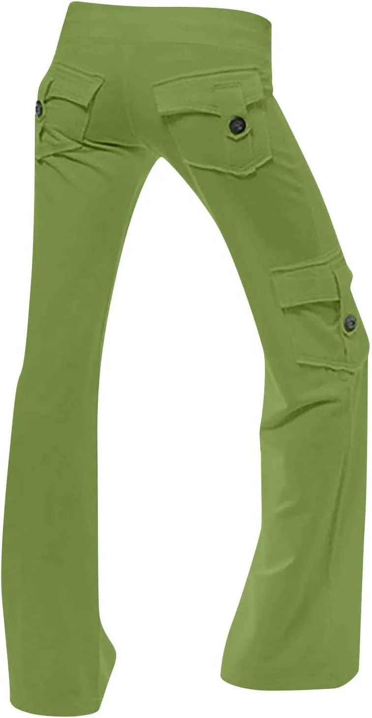 Cargo Pants Women High Waist Baggy Pants with Pockets Y2K Straight Wide Leg Trousers Elastic Slacks Streetwear