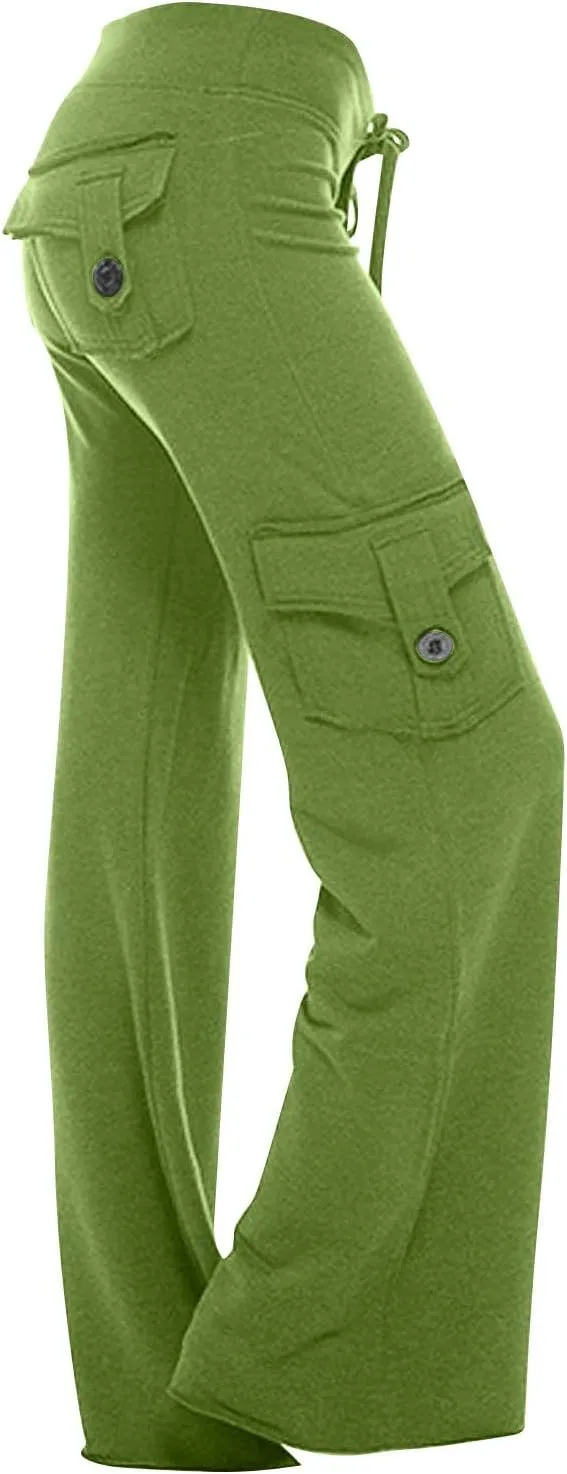 Cargo Pants Women High Waist Baggy Pants with Pockets Y2K Straight Wide Leg Trousers Elastic Slacks Streetwear
