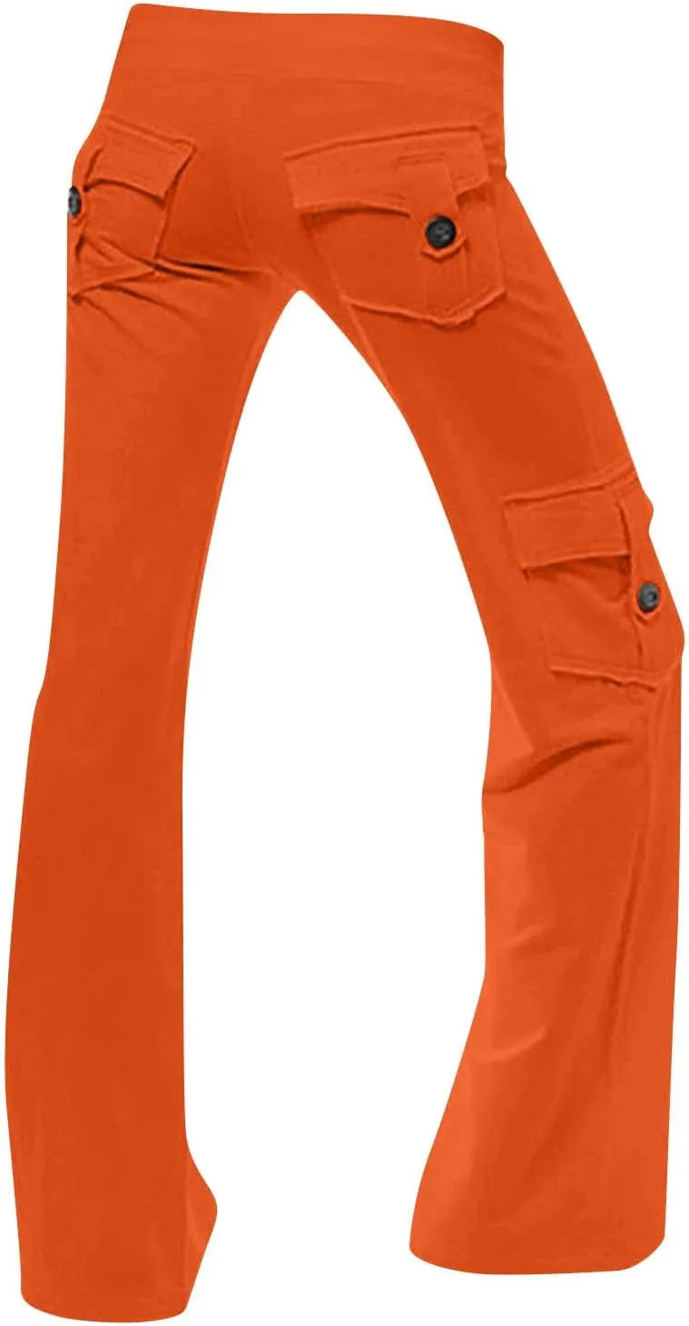 Cargo Pants Women High Waist Baggy Pants with Pockets Y2K Straight Wide Leg Trousers Elastic Slacks Streetwear
