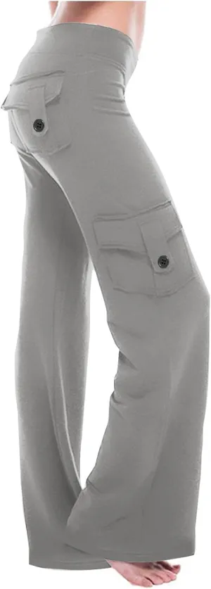 Cargo Yoga Pants with Pockets Womens Wide Leg Pants High Waisted Workout Flare Leggings Lightweight Casual Trousers