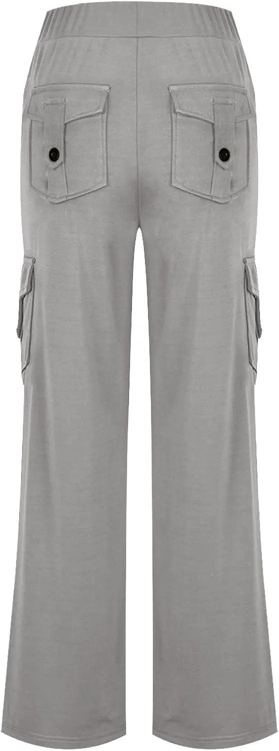 Cargo Yoga Pants with Pockets Womens Wide Leg Pants High Waisted Workout Flare Leggings Lightweight Casual Trousers