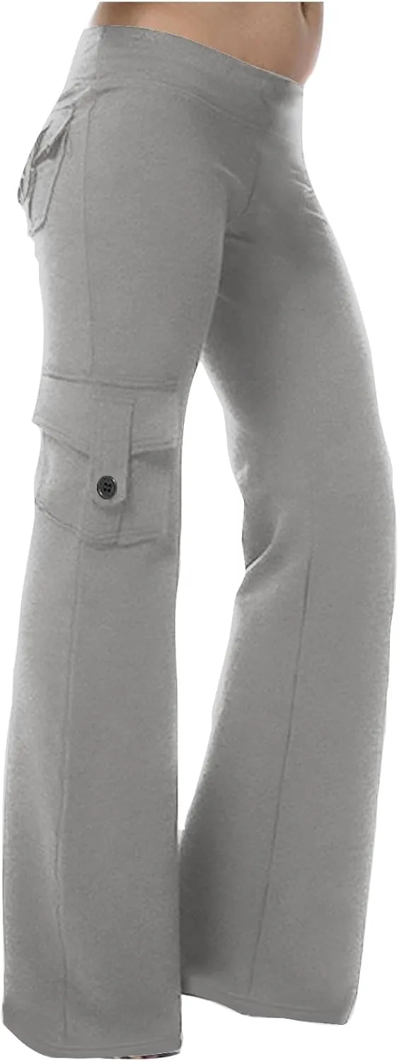 Cargo Yoga Pants with Pockets Womens Wide Leg Pants High Waisted Workout Flare Leggings Lightweight Casual Trousers