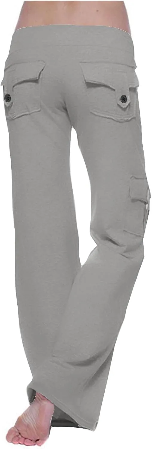 Cargo Yoga Pants with Pockets Womens Wide Leg Pants High Waisted Workout Flare Leggings Lightweight Casual Trousers