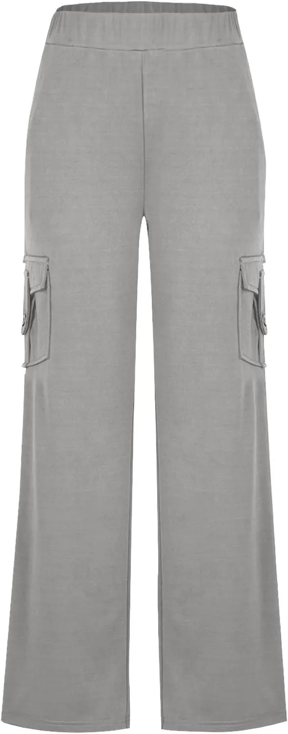 Cargo Yoga Pants with Pockets Womens Wide Leg Pants High Waisted Workout Flare Leggings Lightweight Casual Trousers