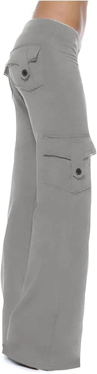Cargo Yoga Pants with Pockets Womens Wide Leg Pants High Waisted Workout Flare Leggings Lightweight Casual Trousers