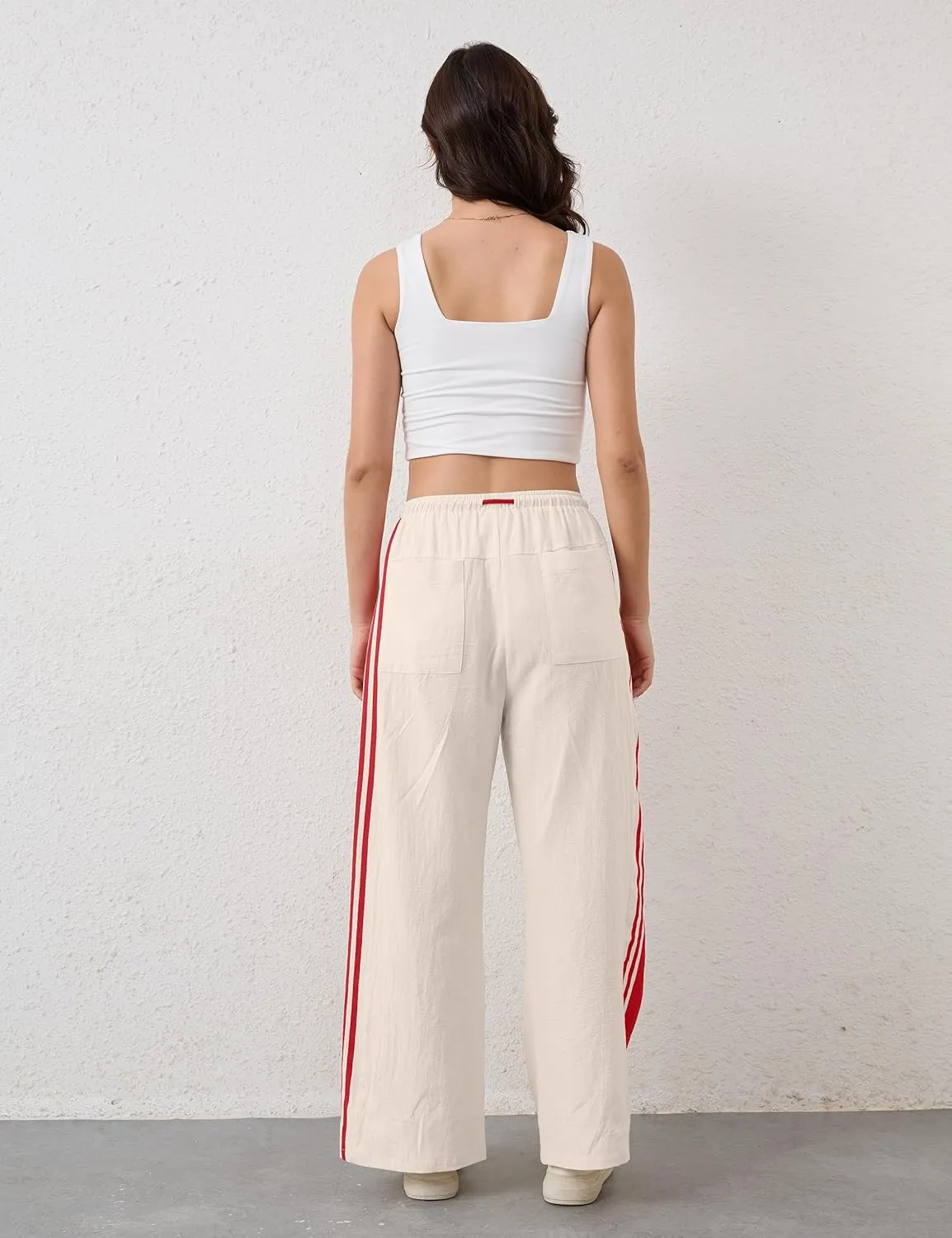 Casual Crayon Striped Pants for Women Drawstring Elastic High Waist Lounge Pant Color Block Baggy Wide Leg Sweatpants