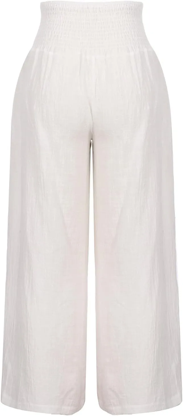 Casual Linen Pant for Women Loose Wide Leg Cotton Linen Pants Palazzo Comfy Slacks Summer Long Trouser 2025 Trendy