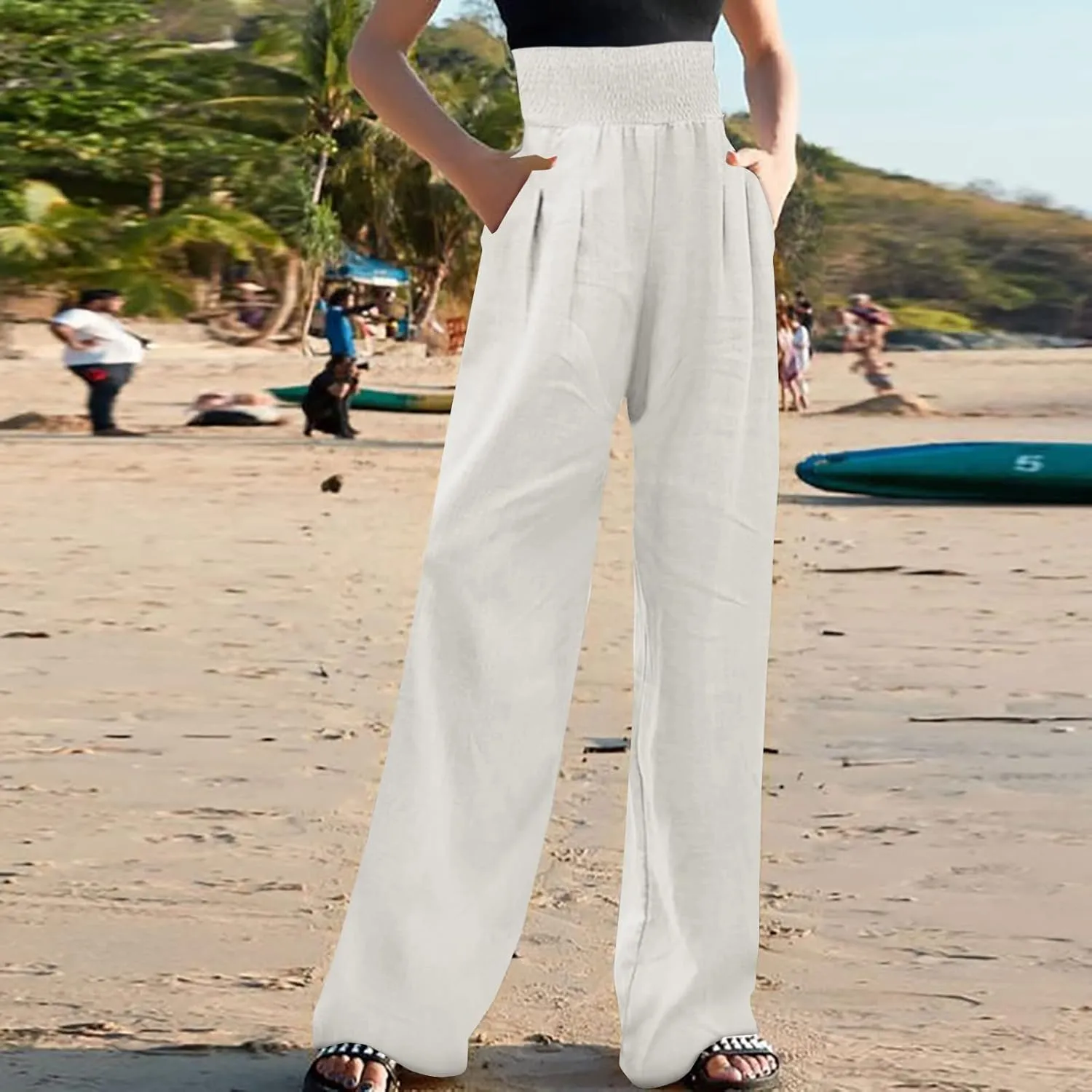 Casual Linen Pant for Women Loose Wide Leg Cotton Linen Pants Palazzo Comfy Slacks Summer Long Trouser 2025 Trendy