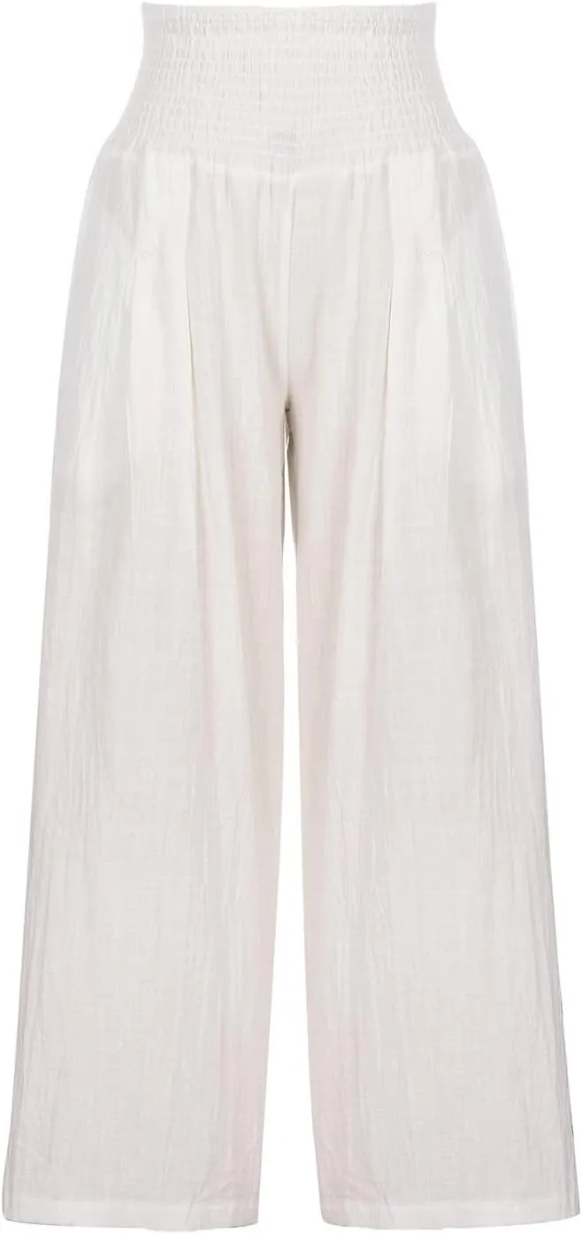 Casual Linen Pant for Women Loose Wide Leg Cotton Linen Pants Palazzo Comfy Slacks Summer Long Trouser 2025 Trendy
