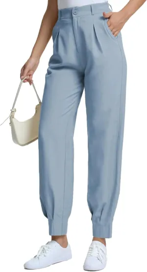 Casual Work Pants Women High Waisted with Pockets Ankle Length Business Traped Slacks Pants Trousers