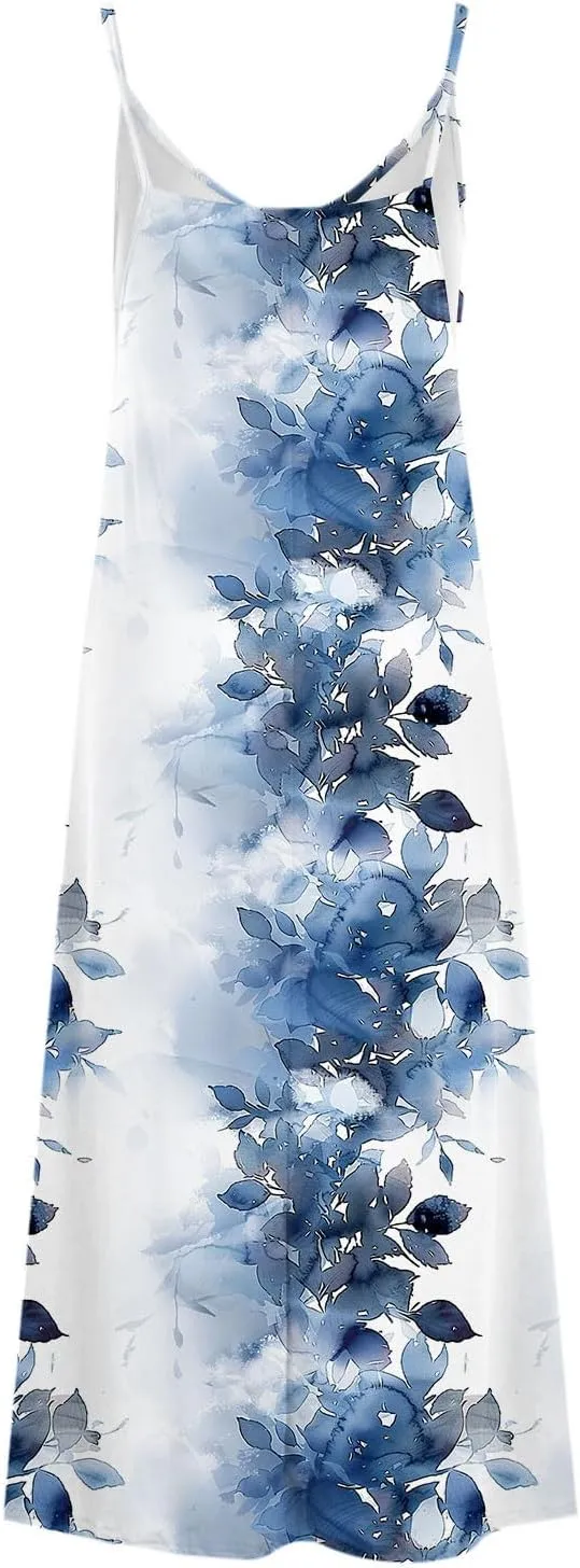 Ceboyel Summer Sundresses for Women 2024 Trendy Casual Floral Sun Dresses Spaghetti Strap Beach Maxi Dress Vacation Outfits