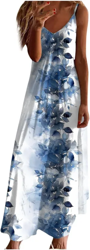 Ceboyel Summer Sundresses for Women 2024 Trendy Casual Floral Sun Dresses Spaghetti Strap Beach Maxi Dress Vacation Outfits