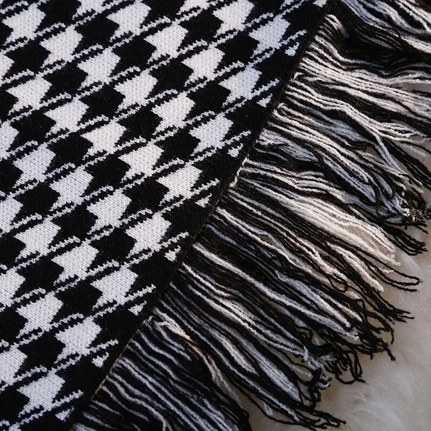 CHARTOU Women Houndstooth Knitted Bodycon Pencil Skirt Mid Long Packaged Hip Elastic Button Tassel Knit Skirt