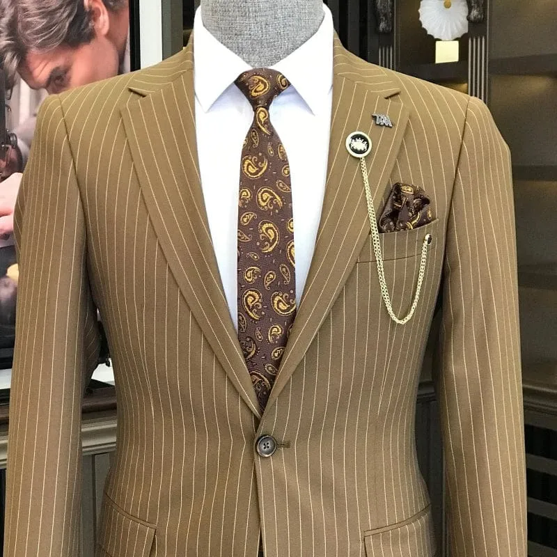 Chic Coffee Striped Notched Lapel Business Suits Two Pieces Suit for Groom