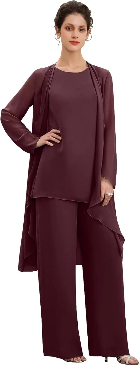 Chiffon Mother of The Bride Pant Suits Plus Size Women Wedding Formal Outfit Set Evening Gown