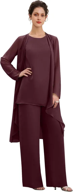 Chiffon Mother of The Bride Pant Suits Plus Size Women Wedding Formal Outfit Set Evening Gown