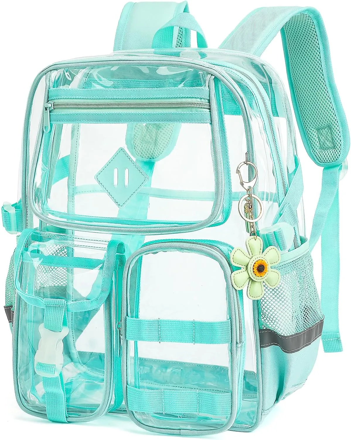 Clear Backpack for School, Heavy Duty Transparent Bookbag for Girls Women with Sunflower Keychain