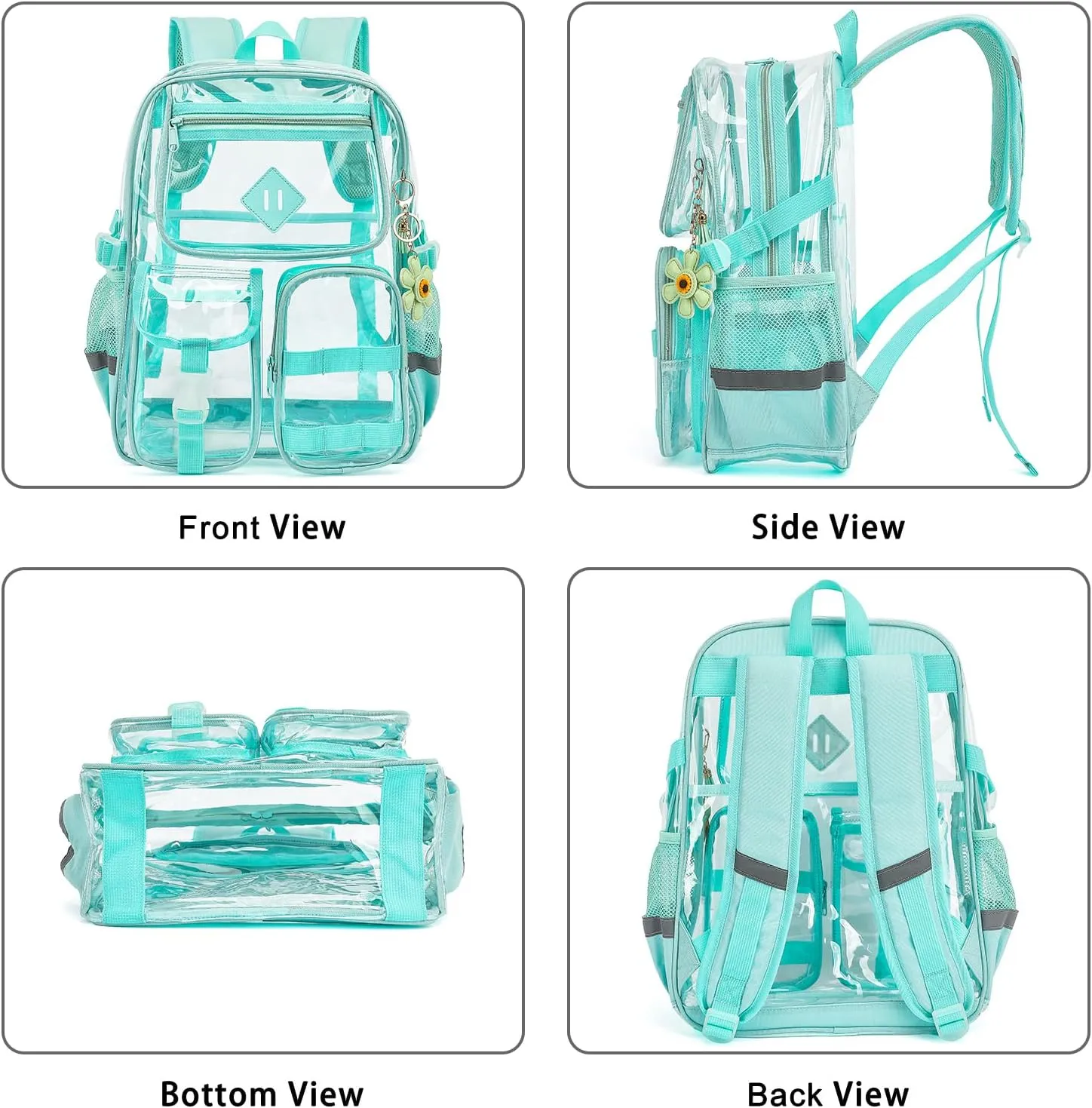 Clear Backpack for School, Heavy Duty Transparent Bookbag for Girls Women with Sunflower Keychain