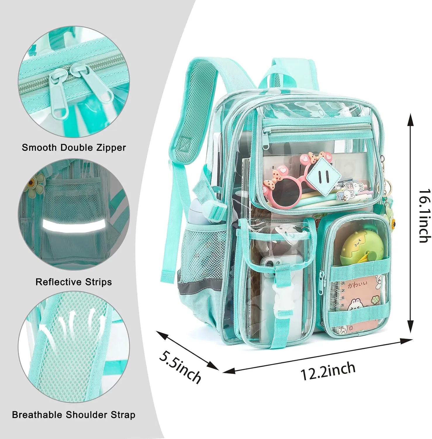 Clear Backpack for School, Heavy Duty Transparent Bookbag for Girls Women with Sunflower Keychain