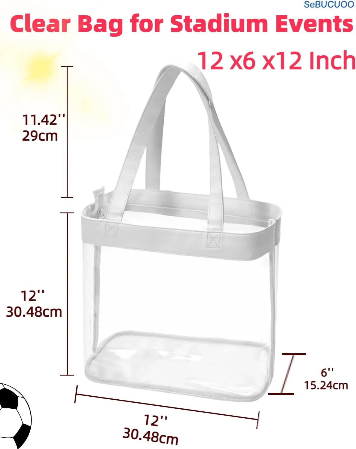 Clear Tote Bag Stadium Approved 12x6x12 12x12x6 Clear Bag for Stadium Events 12 x6 x12 Transparent Purse 12 x 6 x 12
