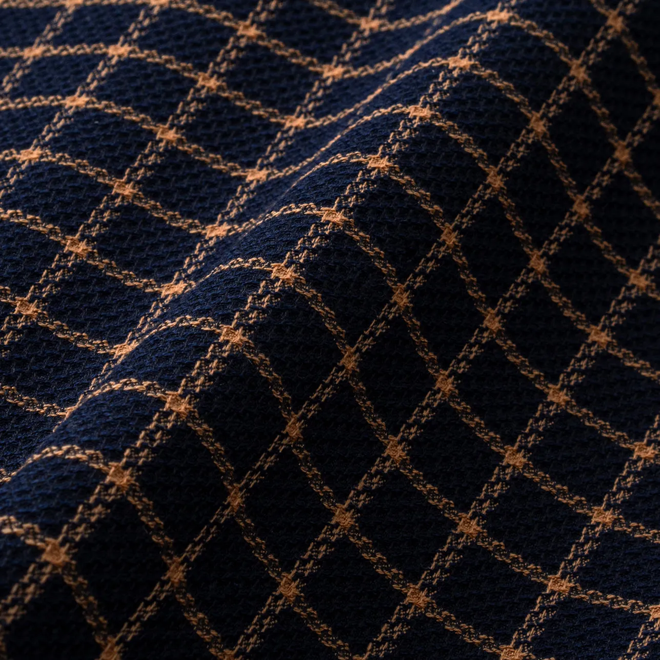 College Days Flannel Camp Collar - Navy Brown Checkered