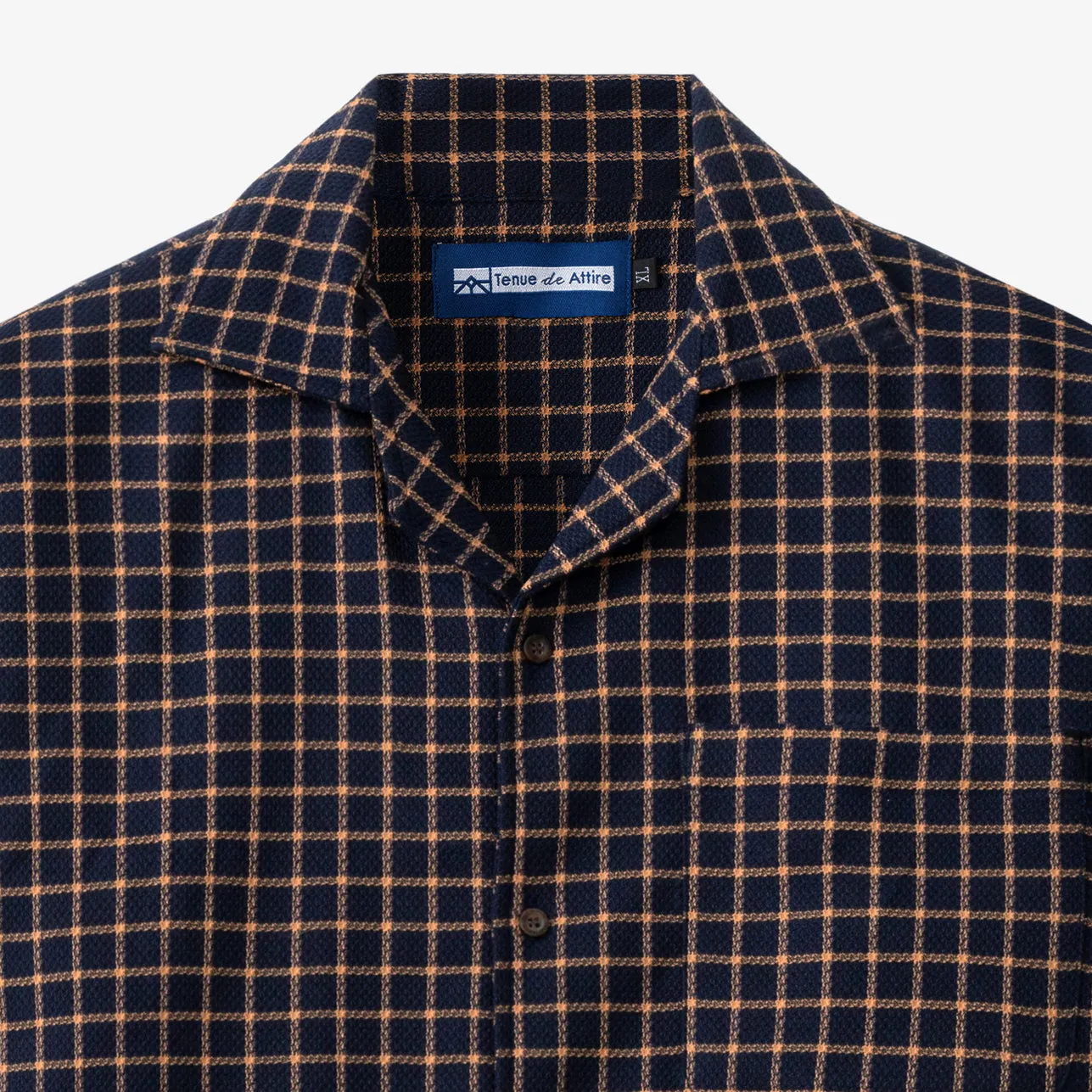 College Days Flannel Camp Collar - Navy Brown Checkered