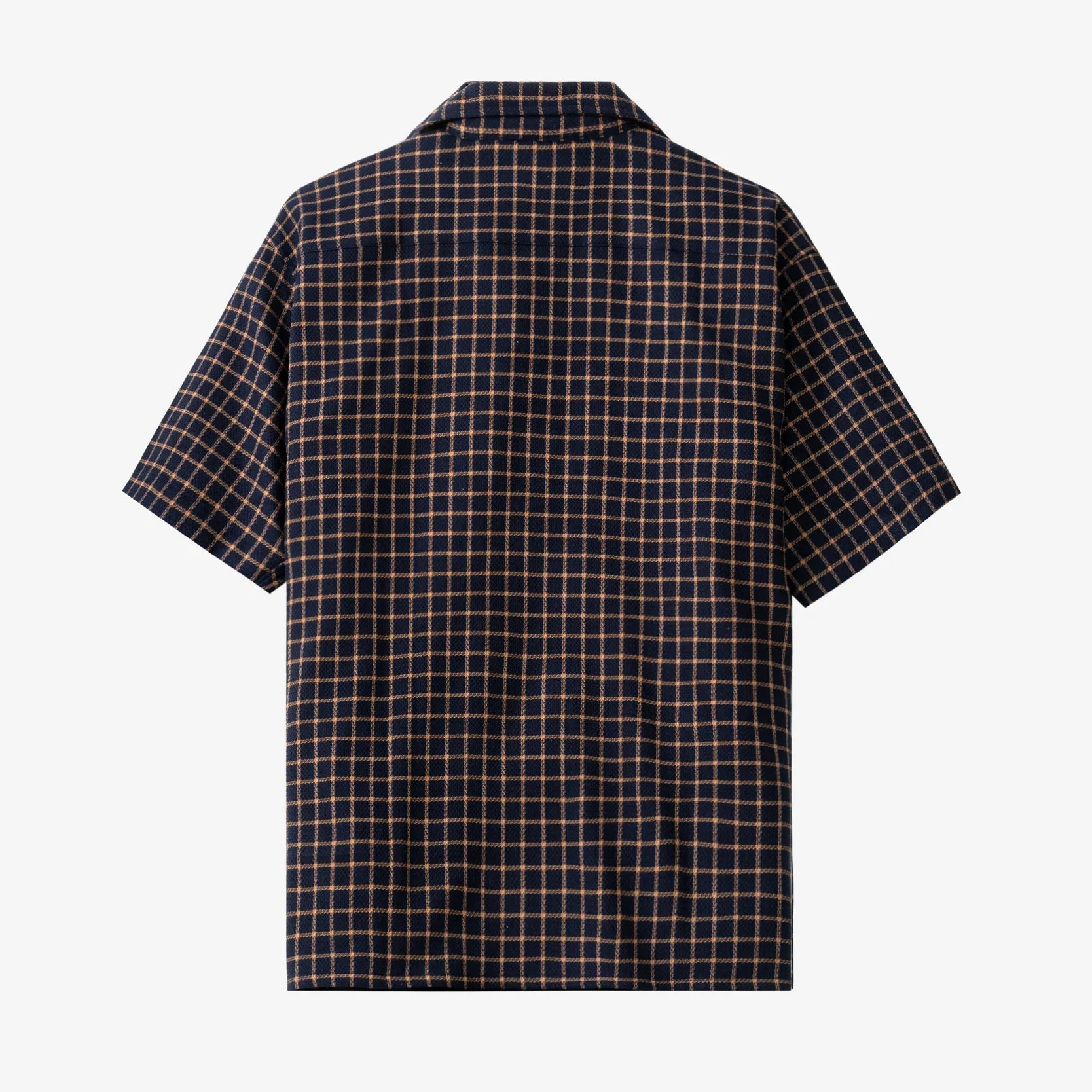 College Days Flannel Camp Collar - Navy Brown Checkered