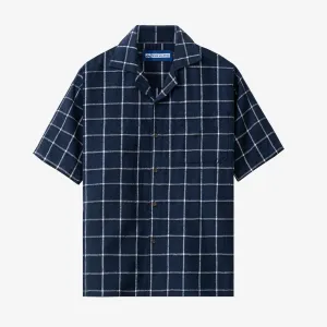 College Days Flannel Camp Collar - Navy Double Lines