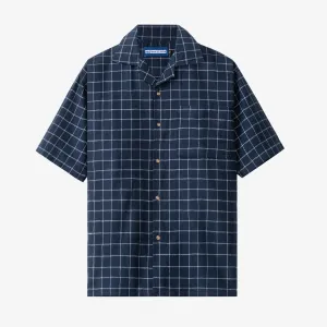 College Days Flannel Camp Collar - Navy Single Lines