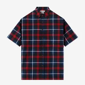 College Days Short Sleeve Plaid Shirt - Red Black