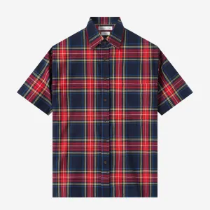 College Days Short Sleeve Plaid Shirt - Red Navy