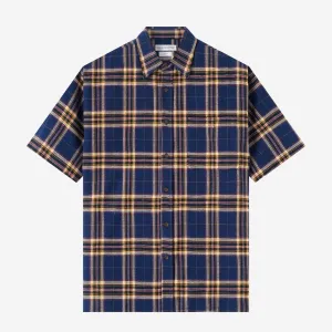 College Days Short Sleeve Plaid Shirt - Yellow Navy