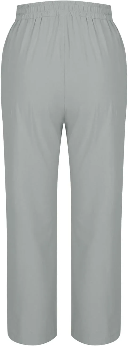 Cotton Linen Pants for Women 2025 High Waisted Wide Leg Trousers Trendy Side Button Elastic Waist Summer Gauze Pants