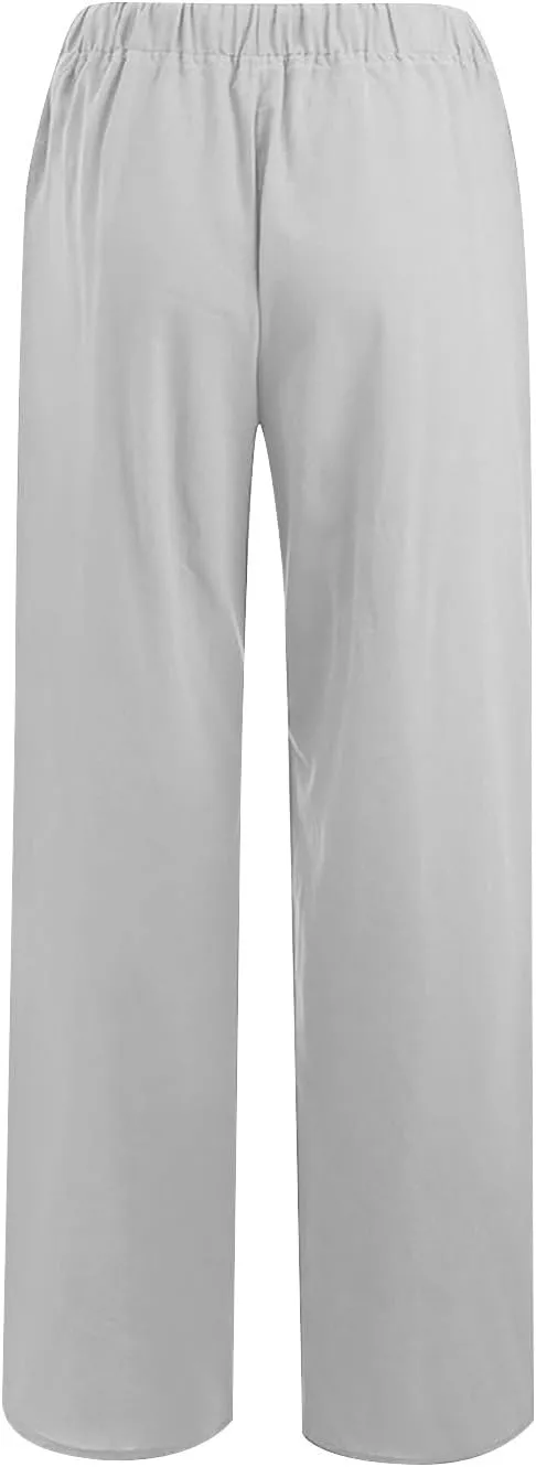 Cotton Linen Pants for Women Women's Summer Drawstring Waist Wide Leg Trousers Loose Cotton Linen Palazzo Pants Beach