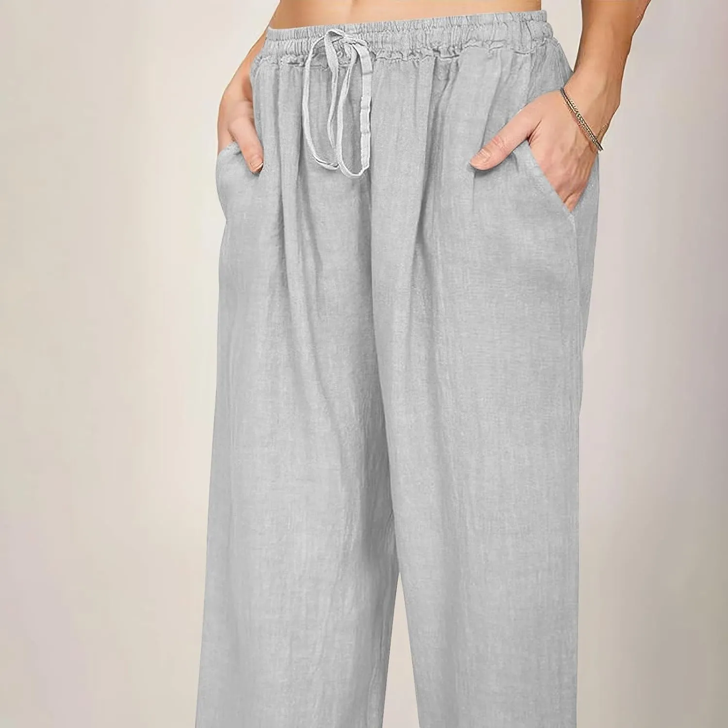 Cotton Linen Pants for Women Women's Summer Drawstring Waist Wide Leg Trousers Loose Cotton Linen Palazzo Pants Beach