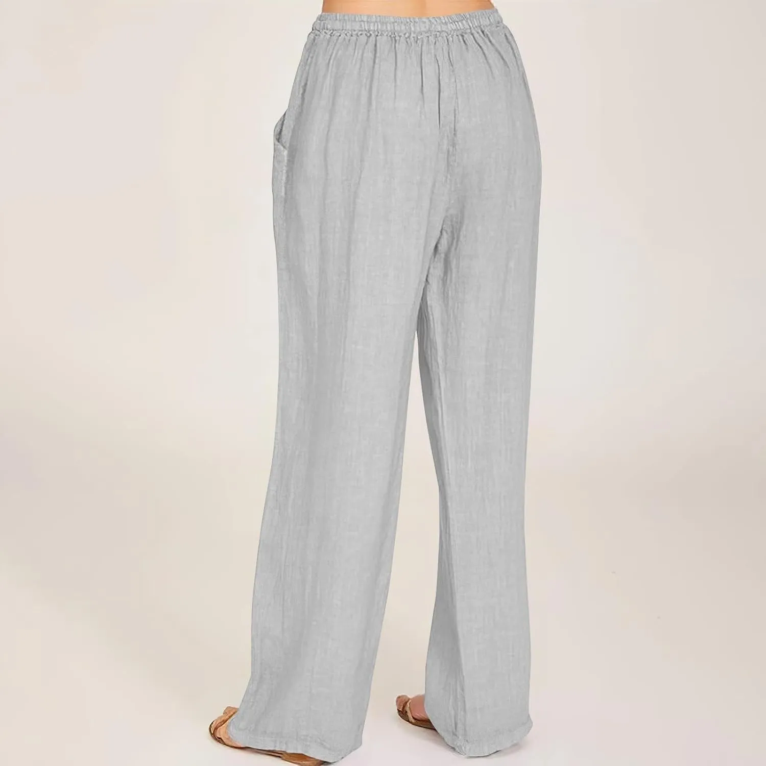 Cotton Linen Pants for Women Women's Summer Drawstring Waist Wide Leg Trousers Loose Cotton Linen Palazzo Pants Beach