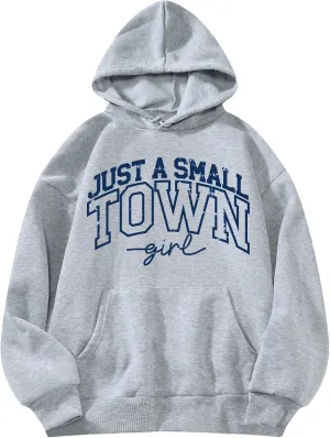 COZYEASE Women's Plus Size Letter Graphic Hoodies Drawstring Long Sleeve Preppy Sweatshirt