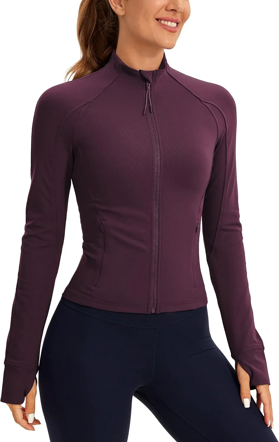 CRZ YOGA Butterluxe Womens Cropped Slim Fit Workout Jacket Weightless Track Athletic Full Zip Up Tops with Thumb Holes