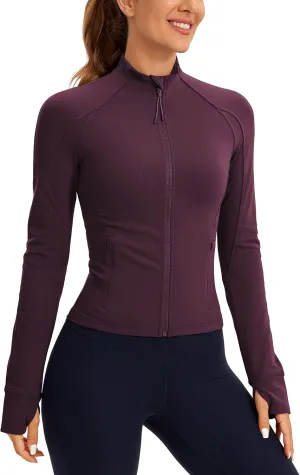 CRZ YOGA Butterluxe Womens Cropped Slim Fit Workout Jacket Weightless Track Athletic Full Zip Up Tops with Thumb Holes