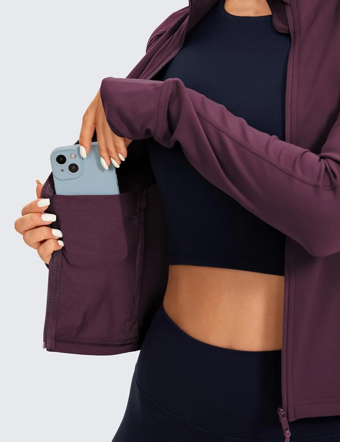 CRZ YOGA Butterluxe Womens Cropped Slim Fit Workout Jacket Weightless Track Athletic Full Zip Up Tops with Thumb Holes