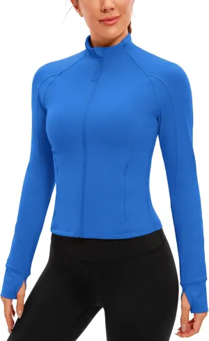 CRZ YOGA Butterluxe Womens Cropped Slim Fit Workout Jacket Weightless Track Athletic Full Zip Up Tops with Thumb Holes