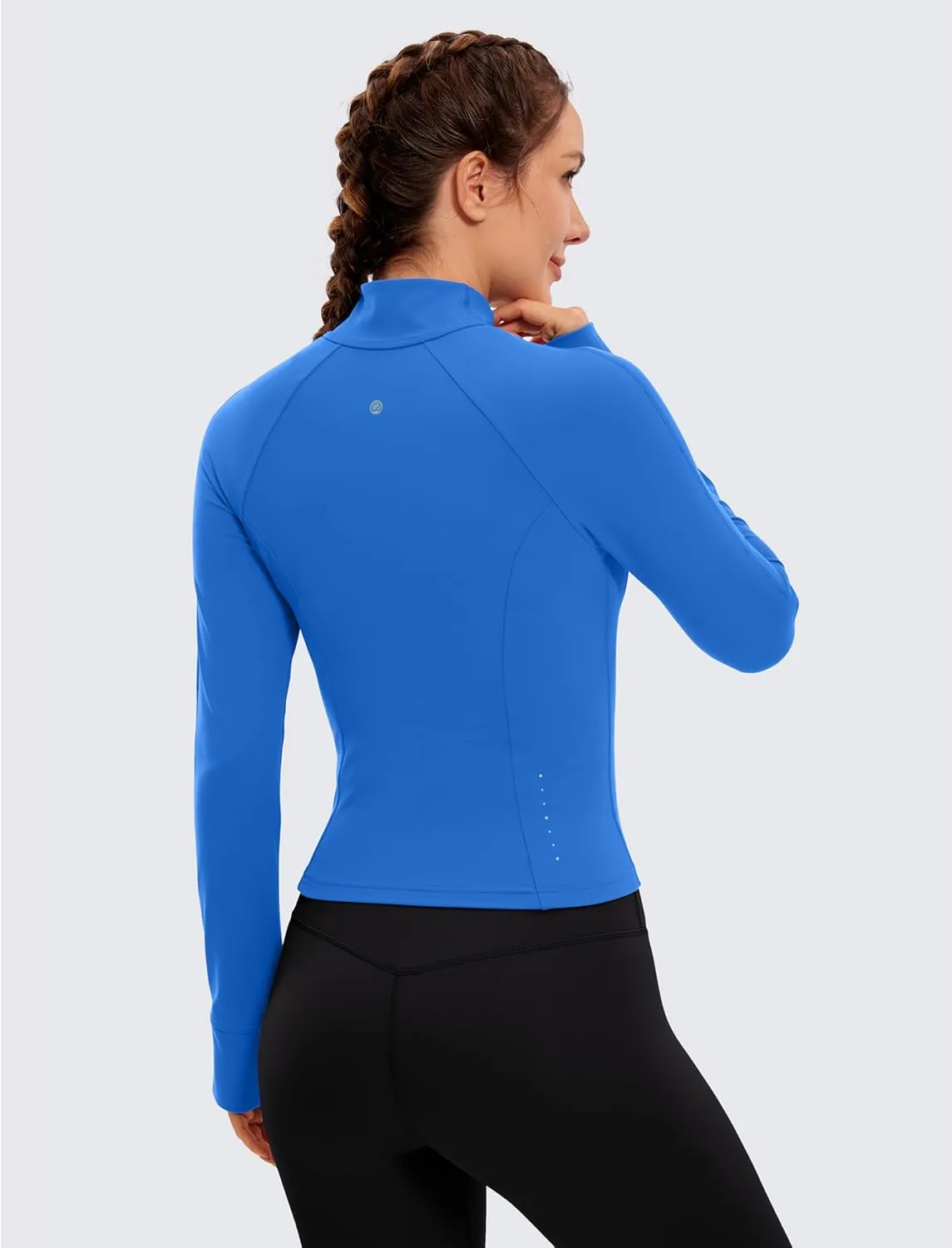 CRZ YOGA Butterluxe Womens Cropped Slim Fit Workout Jacket Weightless Track Athletic Full Zip Up Tops with Thumb Holes