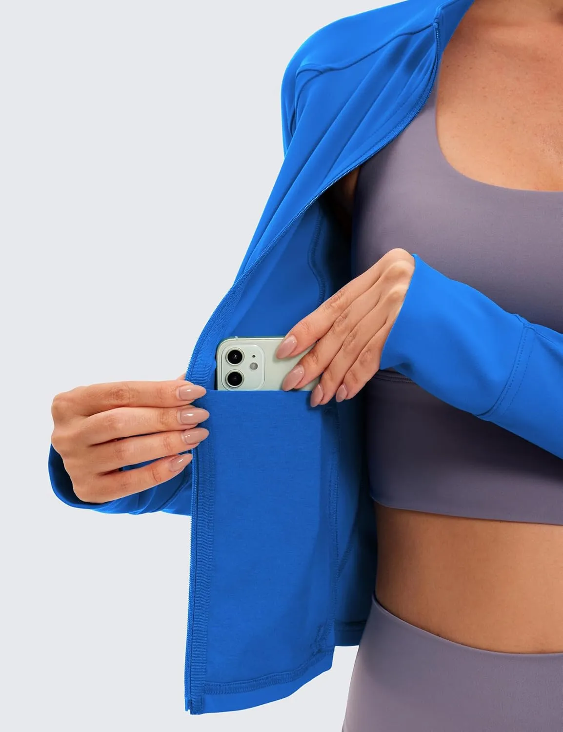 CRZ YOGA Butterluxe Womens Cropped Slim Fit Workout Jacket Weightless Track Athletic Full Zip Up Tops with Thumb Holes