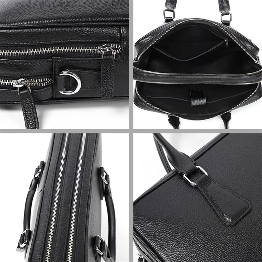 CSCDD Zipper Briefcase Men Bag Genuine Leather Shoulder Bag Laptop Bags Large Capacity Handbag Business