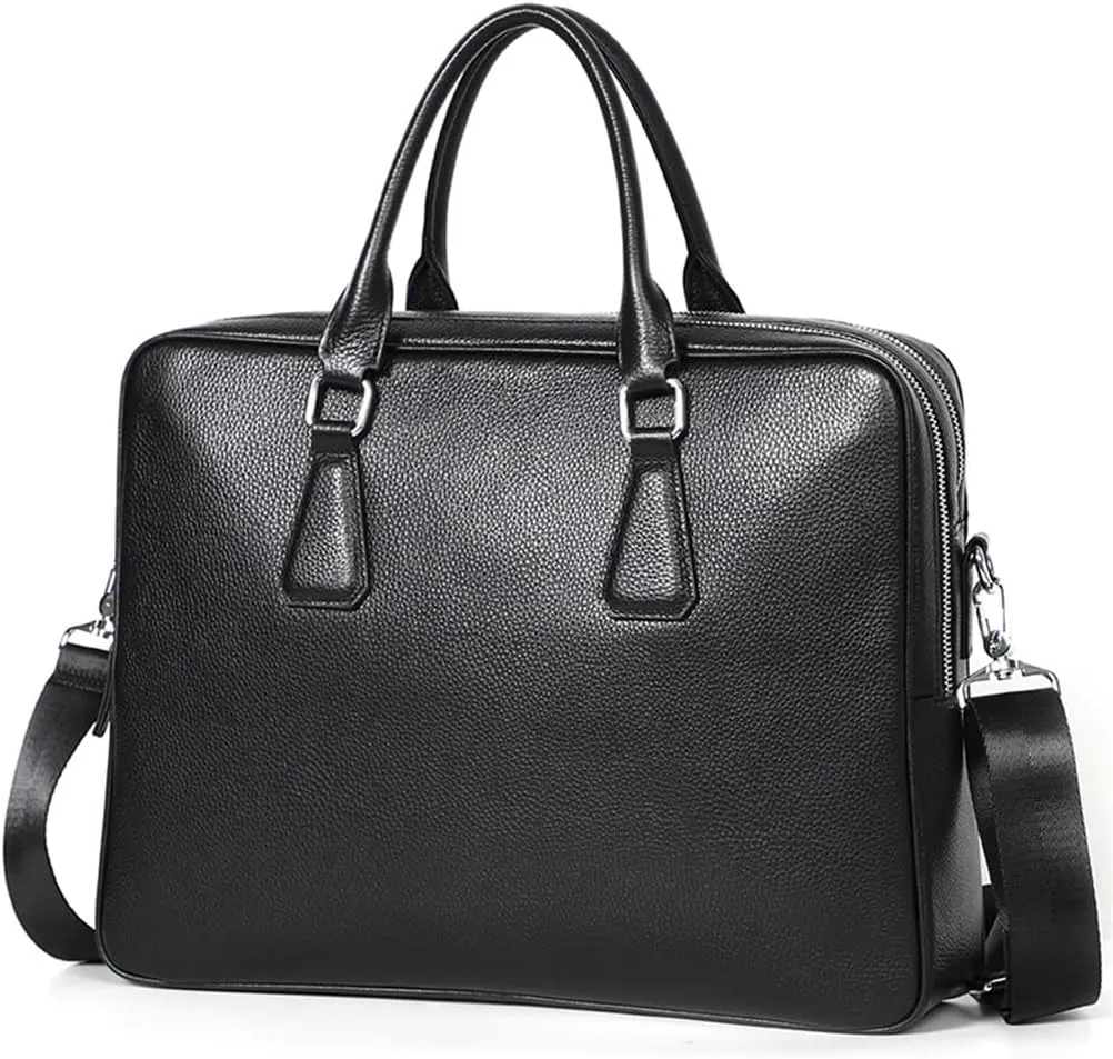 CSCDD Zipper Briefcase Men Bag Genuine Leather Shoulder Bag Laptop Bags Large Capacity Handbag Business