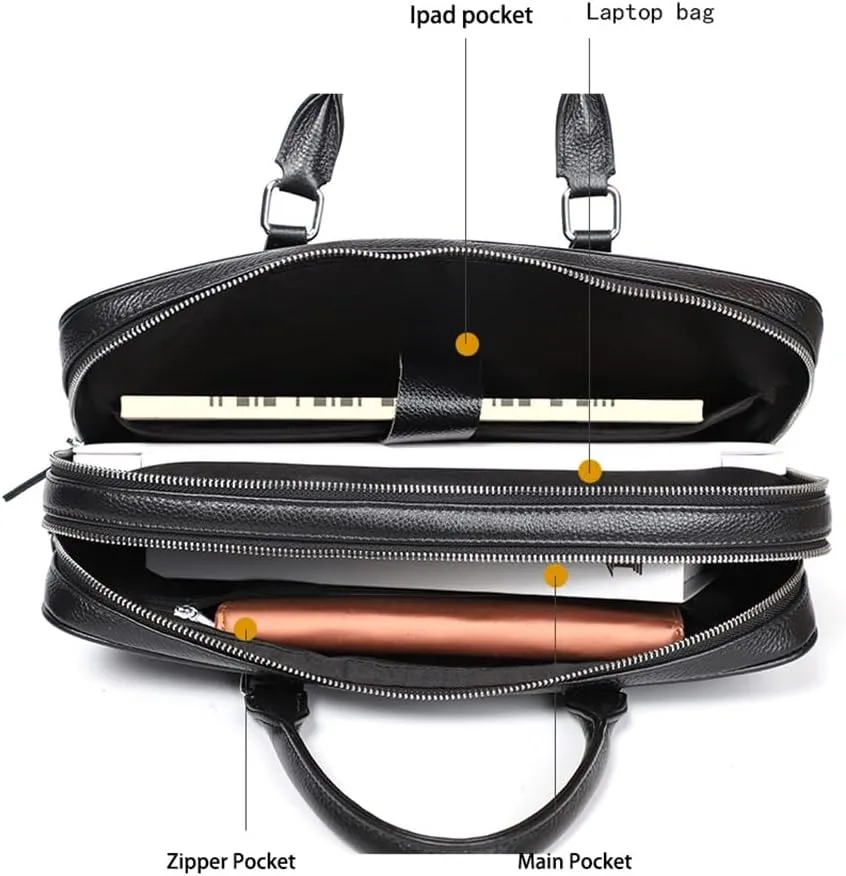 CSCDD Zipper Briefcase Men Bag Genuine Leather Shoulder Bag Laptop Bags Large Capacity Handbag Business