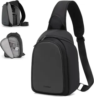 Cwatcun Camera Sling Bag Small, DSLR/SLR/Mirrorless Compact Camera Bag, Water-resistant Camera Shoulder Case Crossbody Photography Purse Compatible with Canon Nikon Sony Fuji Camera,Lens,Black