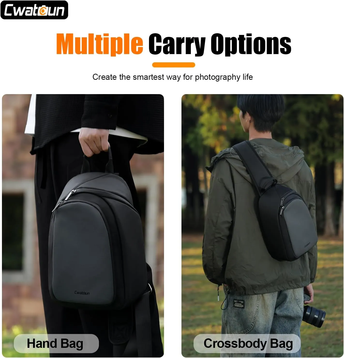 Cwatcun Camera Sling Bag Small, DSLR/SLR/Mirrorless Compact Camera Bag, Water-resistant Camera Shoulder Case Crossbody Photography Purse Compatible with Canon Nikon Sony Fuji Camera,Lens,Black